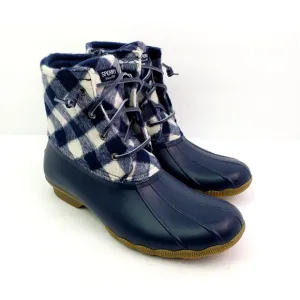 Sperry Top Sider Saltwater Youth Sz 6Y Blue Plaid Wool Waterproof Duck Boots