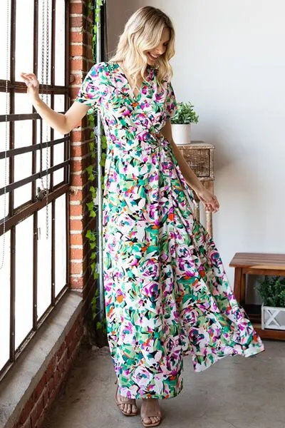 Spring Love Tie Waist Short Sleeve Dress