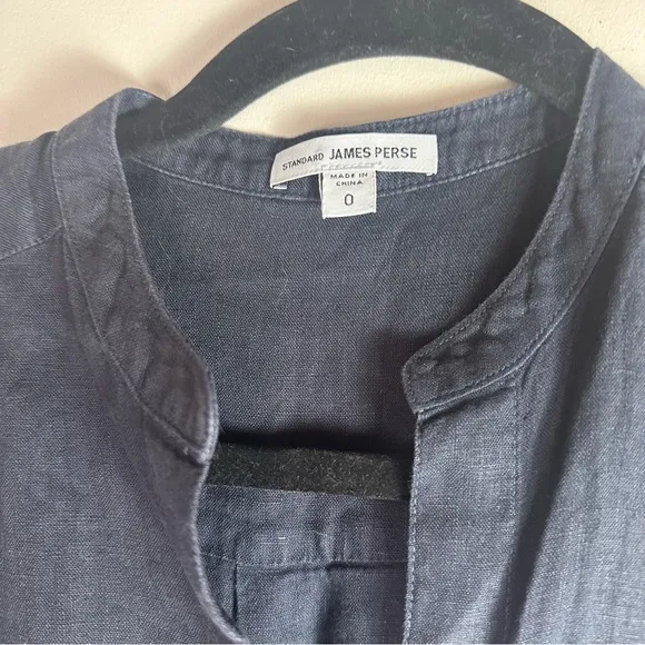 Standard James Sperse Navy Blue 100% Linen Button Front Tie Waist Shirt Dress XS