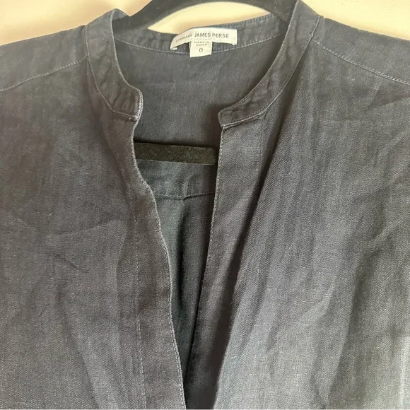 Standard James Sperse Navy Blue 100% Linen Button Front Tie Waist Shirt Dress XS