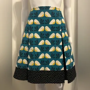STAR G DESIGNS SZ M RETRO TEAL BIRD PRINT PLEATED SKIRT VINTAGE INSPO BOHO CHIC