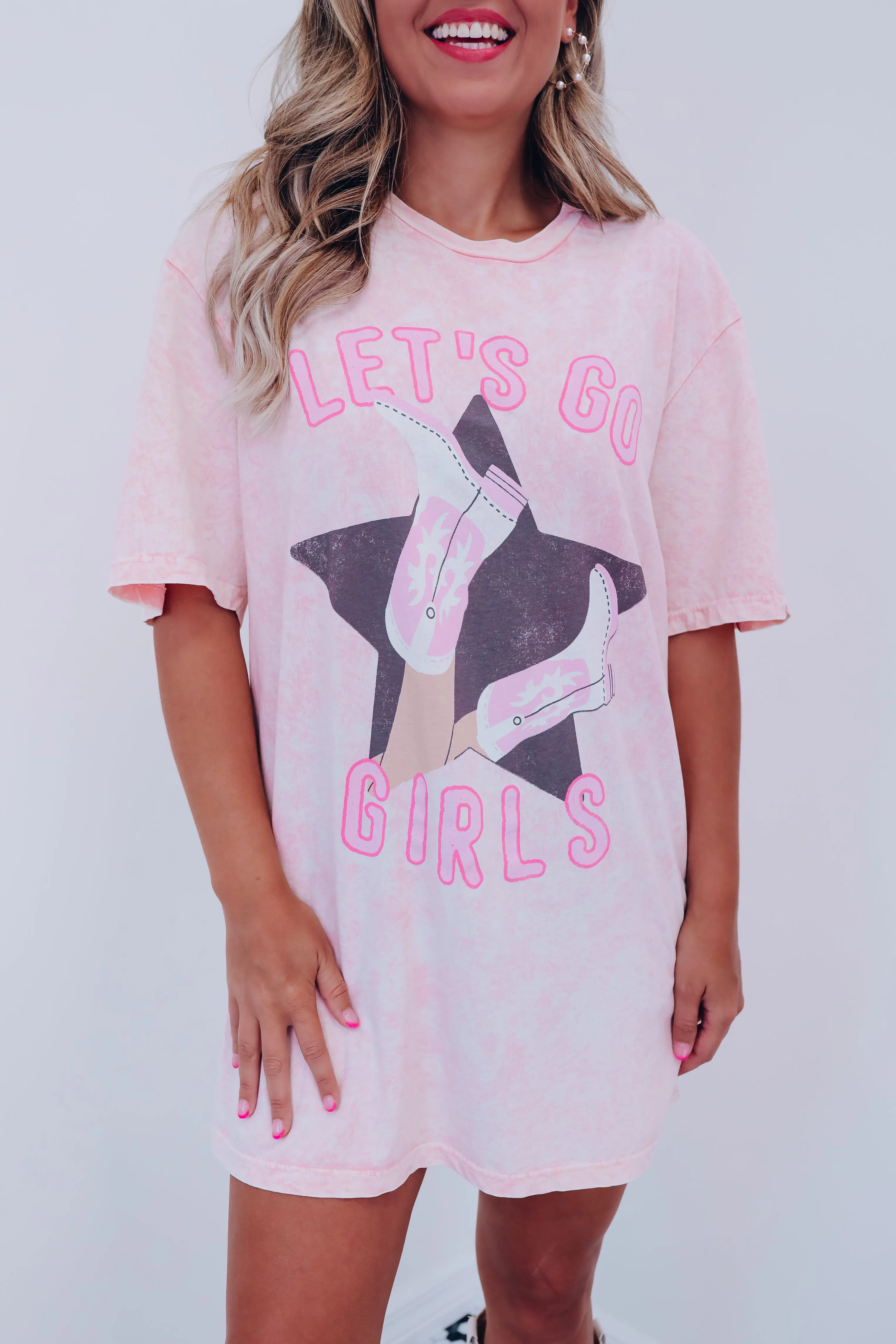 Star "Let's Go Girls" Mineral Wash Graphic Tee - Pink