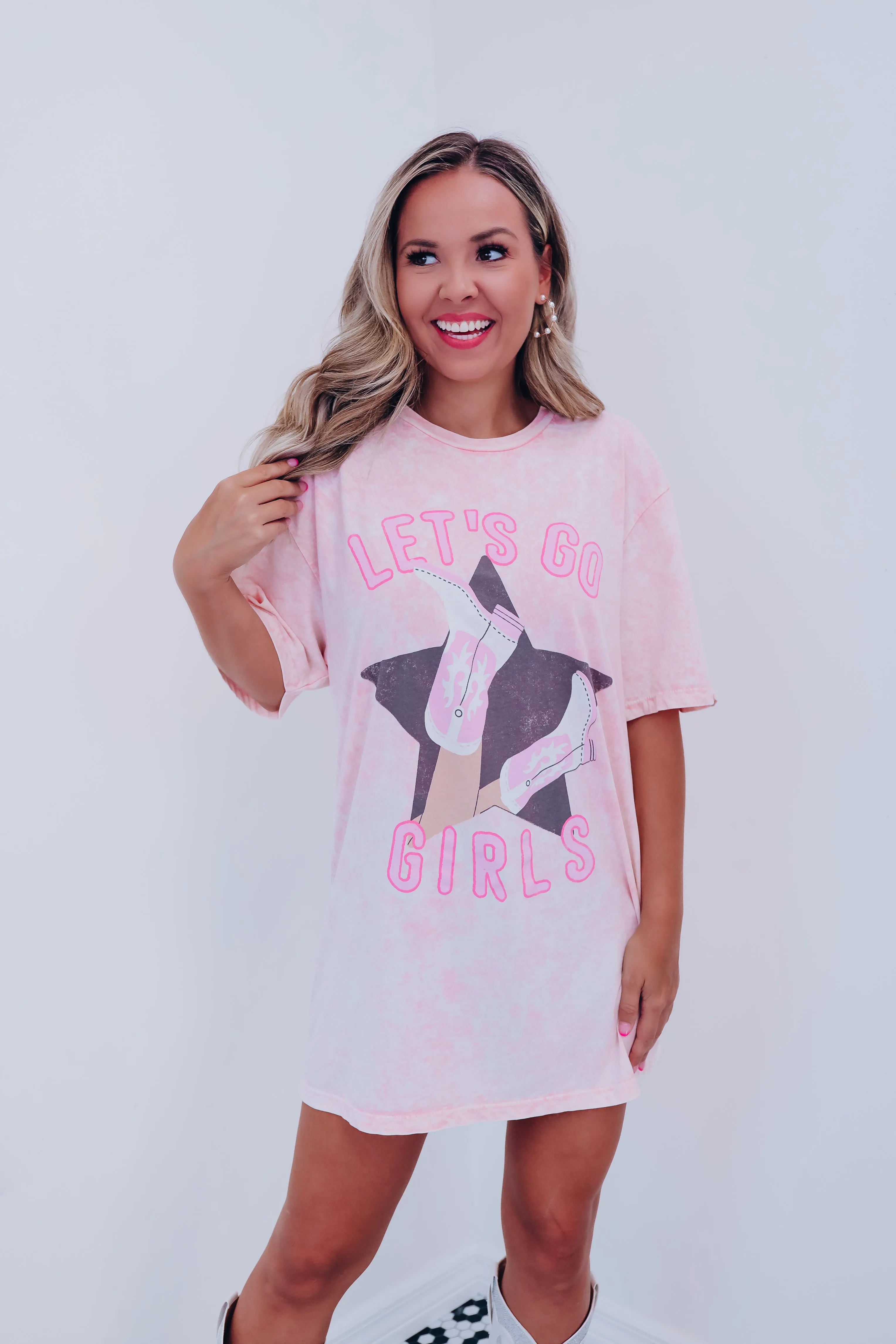 Star "Let's Go Girls" Mineral Wash Graphic Tee - Pink