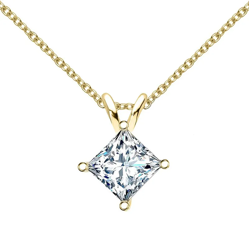 Sterling Silver Princess Cut Created White Diamond Pendant Necklace