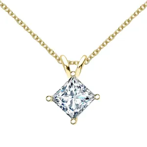 Sterling Silver Princess Cut Created White Diamond Pendant Necklace