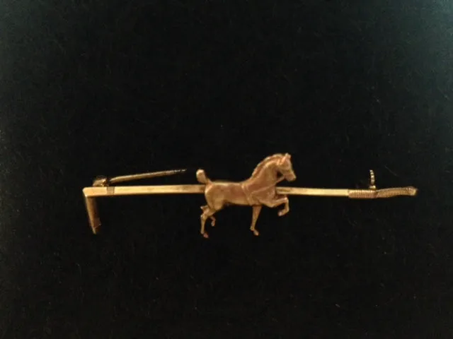 Stock Pin Sloan & Co. 14 kt Yellow Gold Prancing Horse on Hunt Whip Form