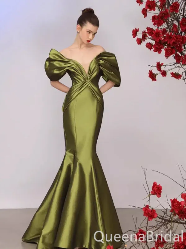 Stunning Green Plunging Mermaid Off the Shoulder Party Dress Long Prom Dresses to Impress ,WGP1501