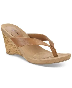 Style & Co. Womens Chicklet Patent Thong Wedge Sandals Coffee Brown 6.5M