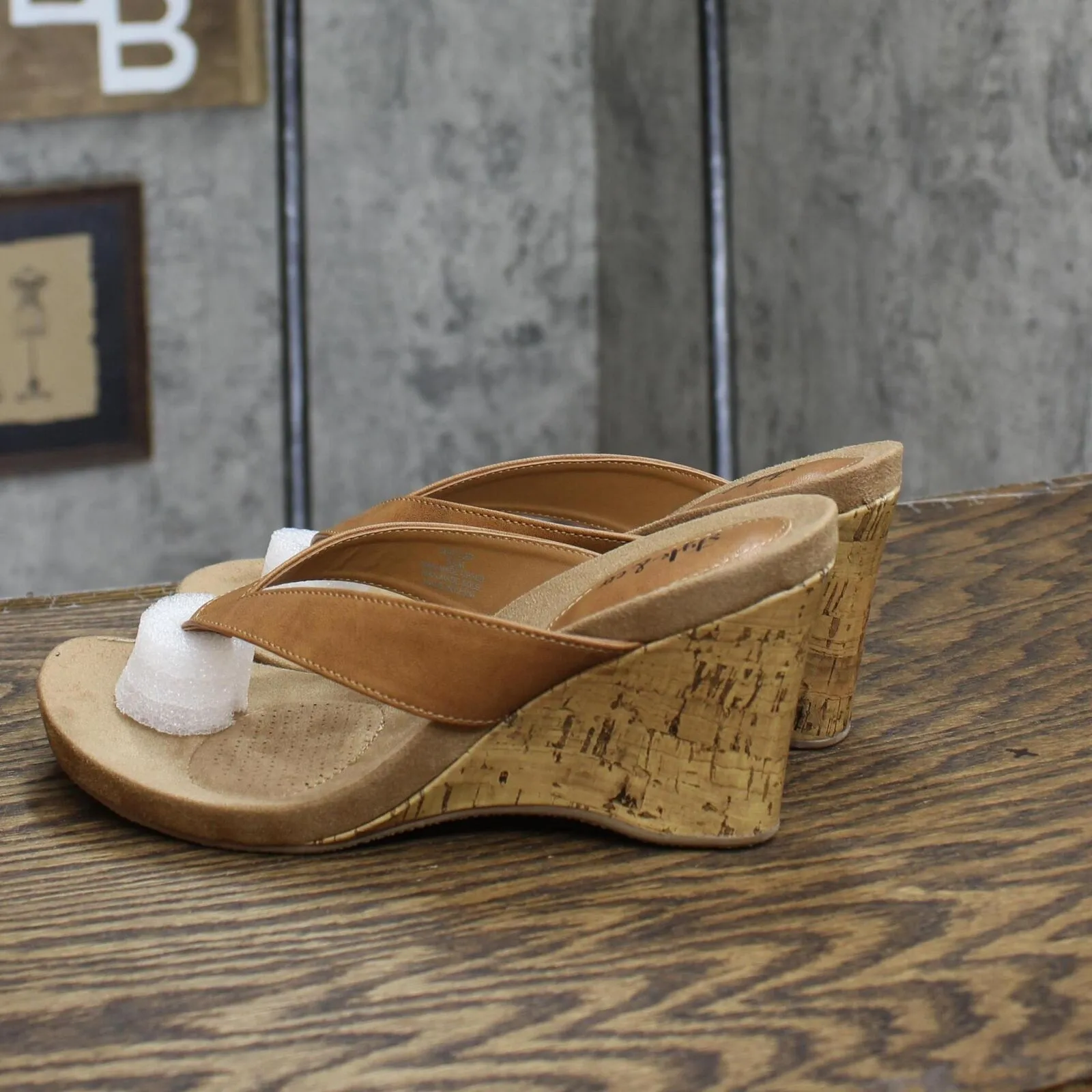 Style & Co. Womens Chicklet Patent Thong Wedge Sandals Coffee Brown 6.5M