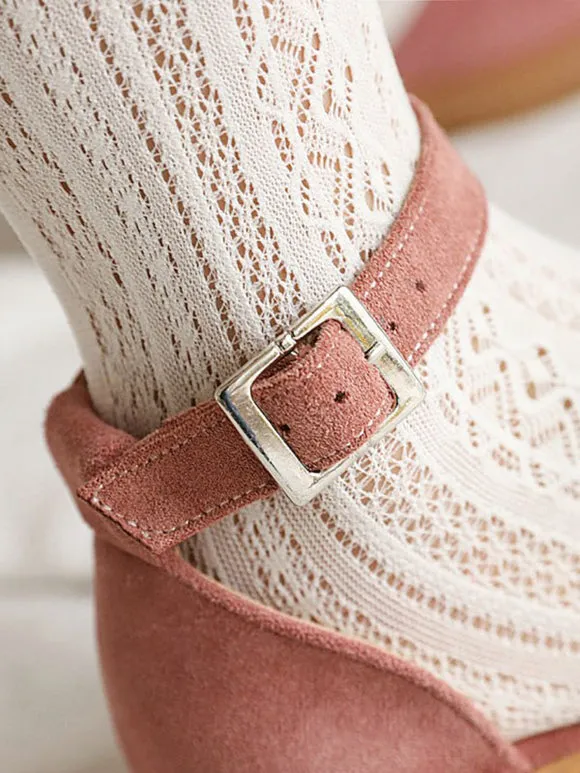 Sweet Lolita Sandals Bows Monogram Suede Round Toe Pink Lolita Summer Flat Shoes