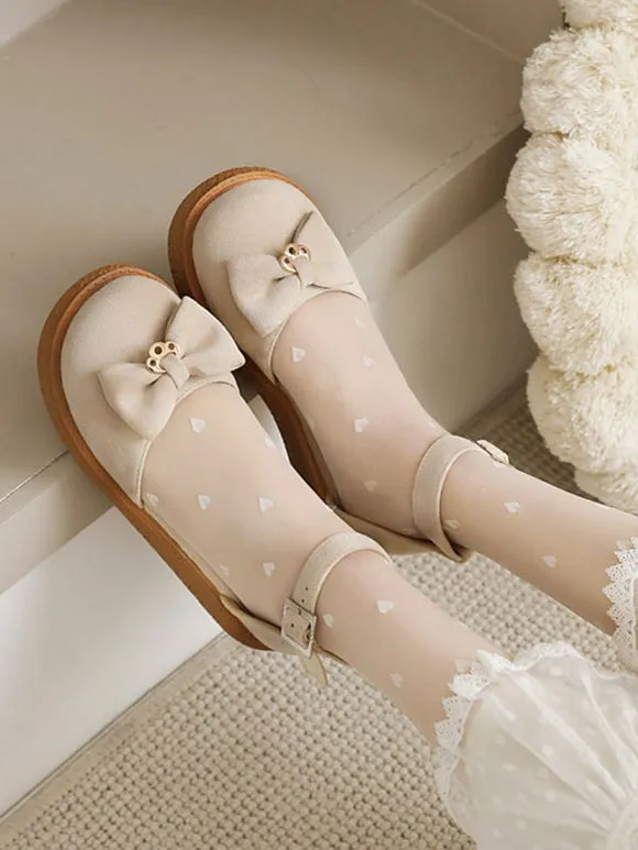 Sweet Lolita Sandals Bows Monogram Suede Round Toe Pink Lolita Summer Flat Shoes