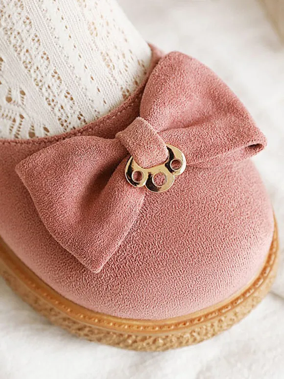 Sweet Lolita Sandals Bows Monogram Suede Round Toe Pink Lolita Summer Flat Shoes