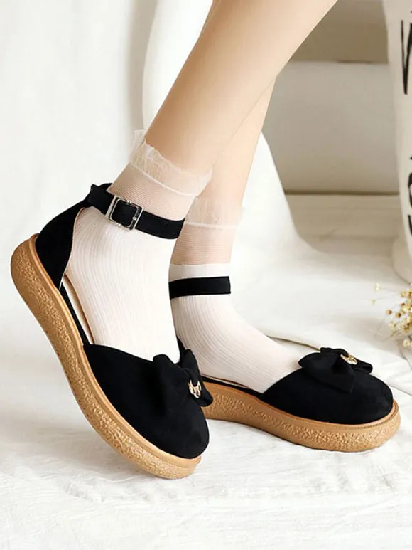 Sweet Lolita Sandals Bows Monogram Suede Round Toe Pink Lolita Summer Flat Shoes