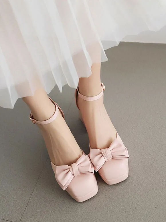 Sweet Lolita Sandals Bows Round Toe PU Leather Black Lolita Summer Shoes