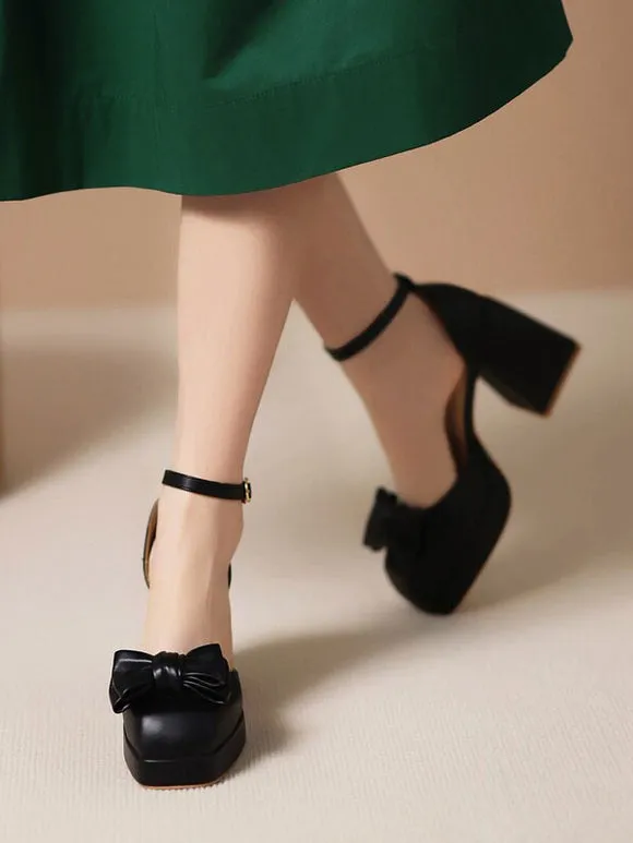 Sweet Lolita Sandals Bows Round Toe PU Leather Black Lolita Summer Shoes