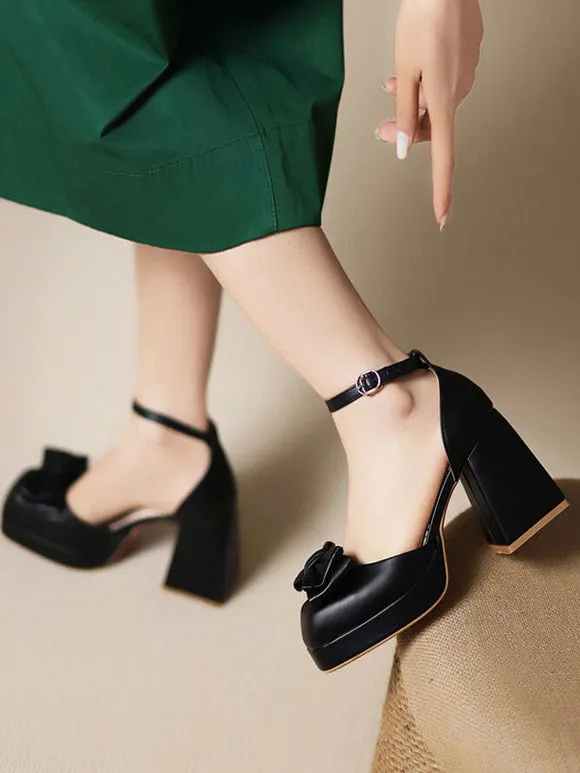Sweet Lolita Sandals Bows Round Toe PU Leather Black Lolita Summer Shoes