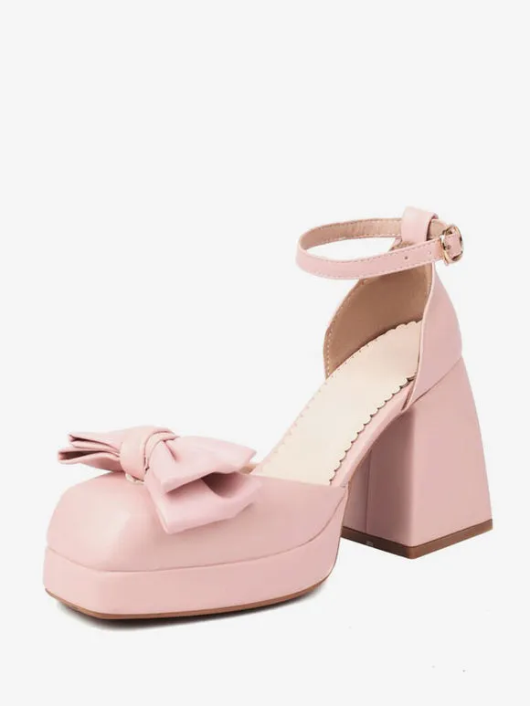 Sweet Lolita Sandals Bows Round Toe PU Leather Black Lolita Summer Shoes