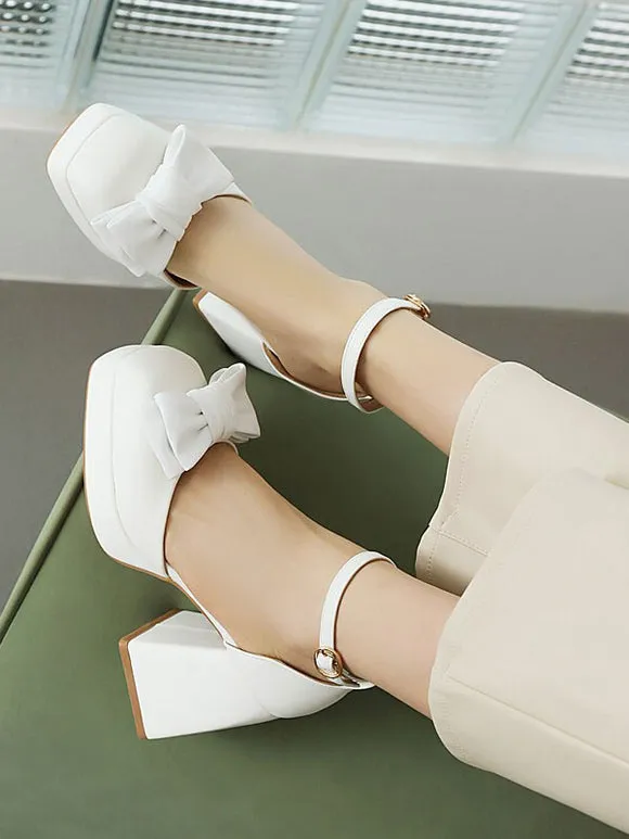 Sweet Lolita Sandals Bows Round Toe PU Leather Black Lolita Summer Shoes