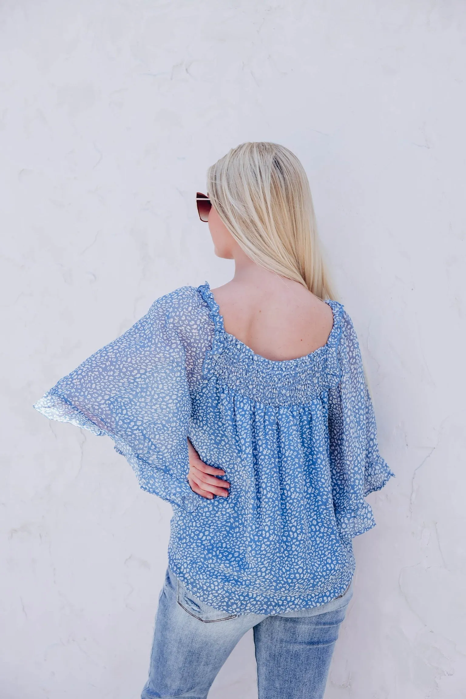 Tilly Smocked Neck Top - Blue