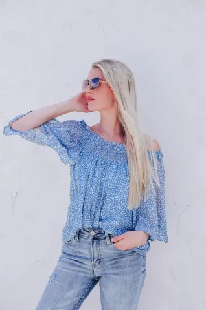 Tilly Smocked Neck Top - Blue