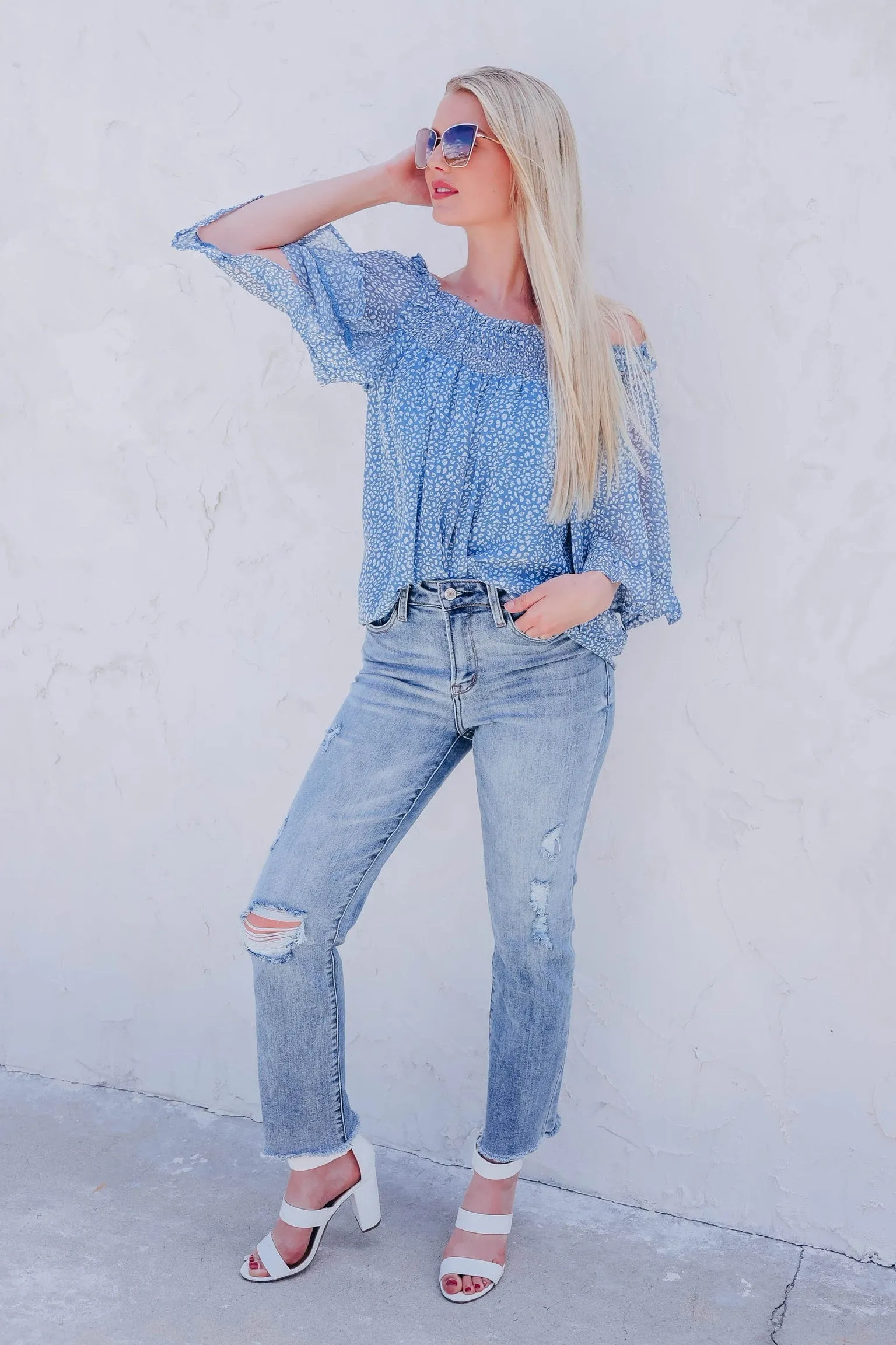 Tilly Smocked Neck Top - Blue
