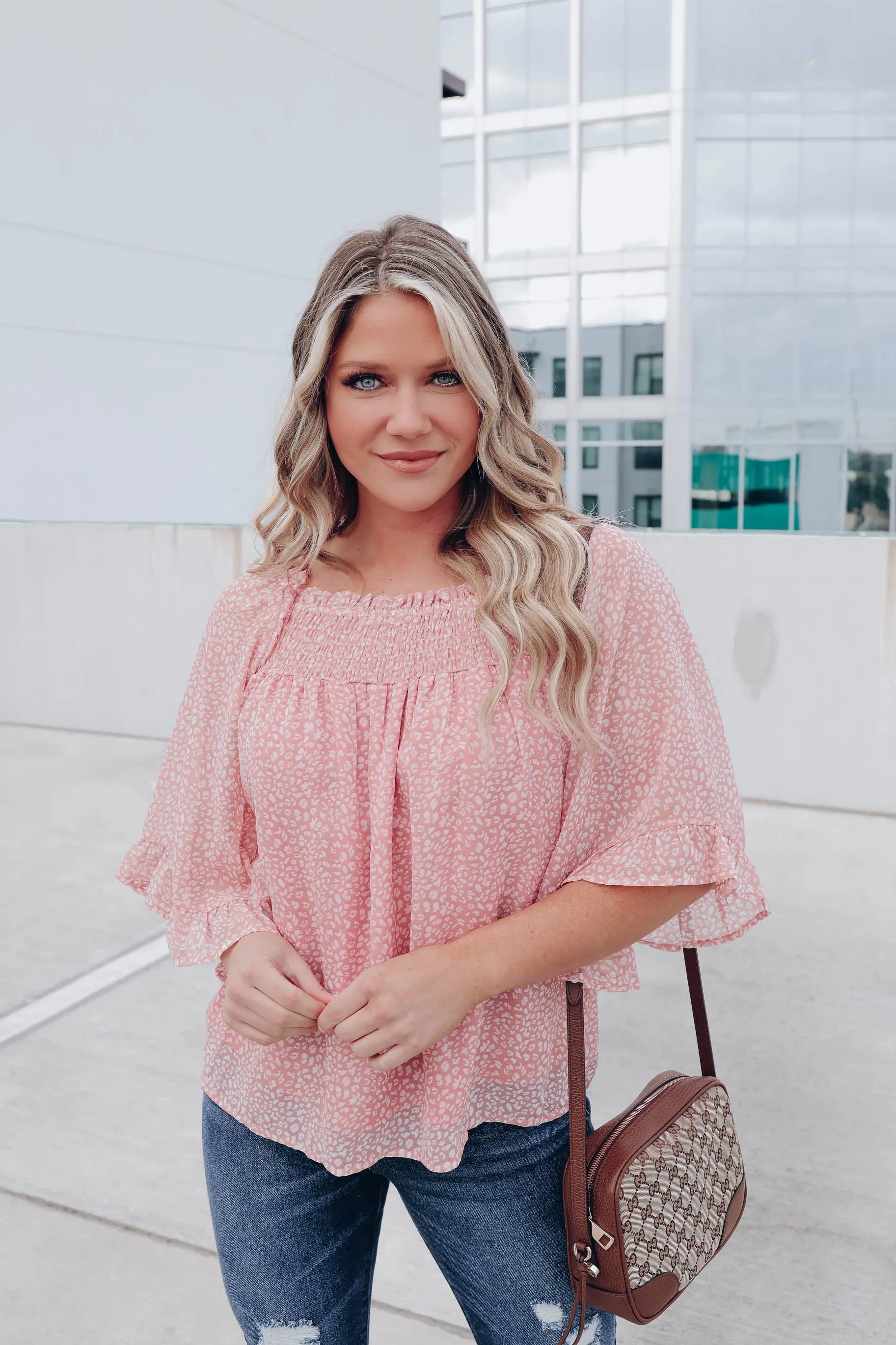 Tilly Smocked Neck Top - Blush