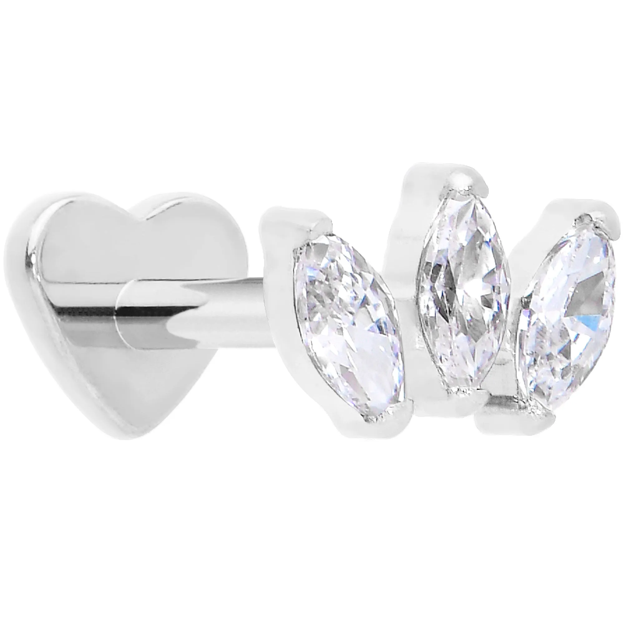 Titanium Flat Back Earring Trio Gem- 18 Gauge Threadless Reversible Heart