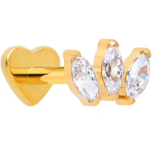 Titanium Flat Back Earring Trio Gem- 18 Gauge Threadless Reversible Heart