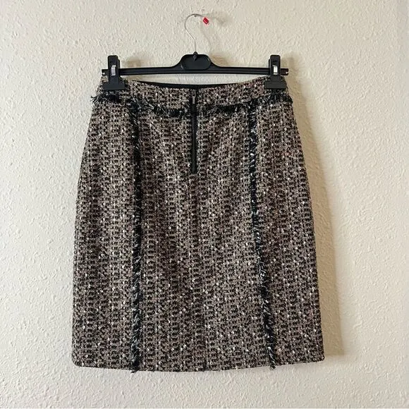 Tory Burch Tweed Mini Pencil Skirt Size 6 in Brown / Tan Wool Blend
