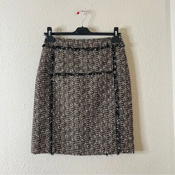 Tory Burch Tweed Mini Pencil Skirt Size 6 in Brown / Tan Wool Blend