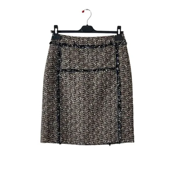 Tory Burch Tweed Mini Pencil Skirt Size 6 in Brown / Tan Wool Blend