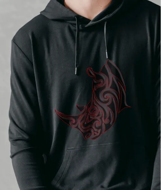 Tribal Rhino Black Hoodie (sport material)