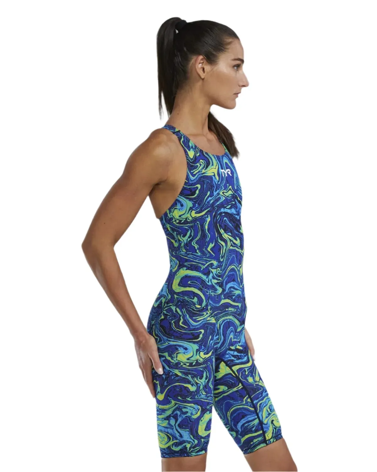 TYR Women's Thresher Hyperblitz Openback Swimsuit | Blue/Green