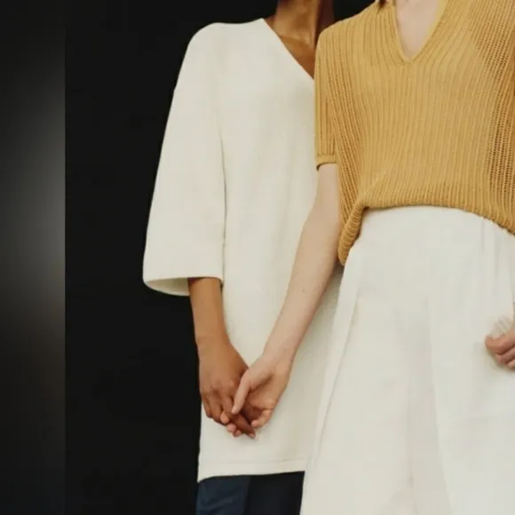 Uniqlo × Lemaire White V Neck Short Sleeve Knit Tunic Sweater Dress