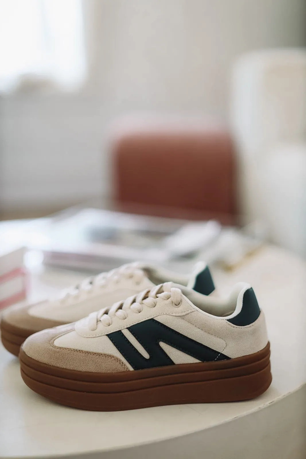Walkin' Pretty Tennis Shoes - Taupe and Green