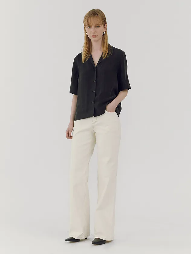 Wide Semi Jeans - Cream