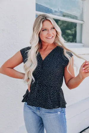 Willa Wrap Peplum Blouse - Black