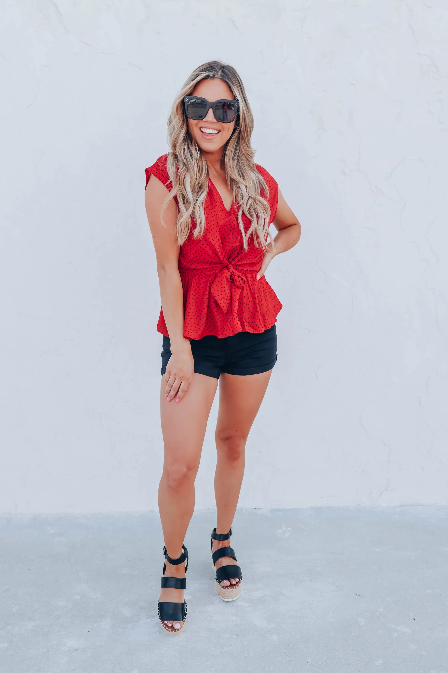 Willa Wrap Peplum Blouse - Red