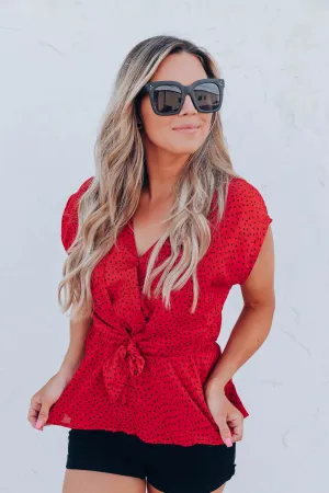 Willa Wrap Peplum Blouse - Red