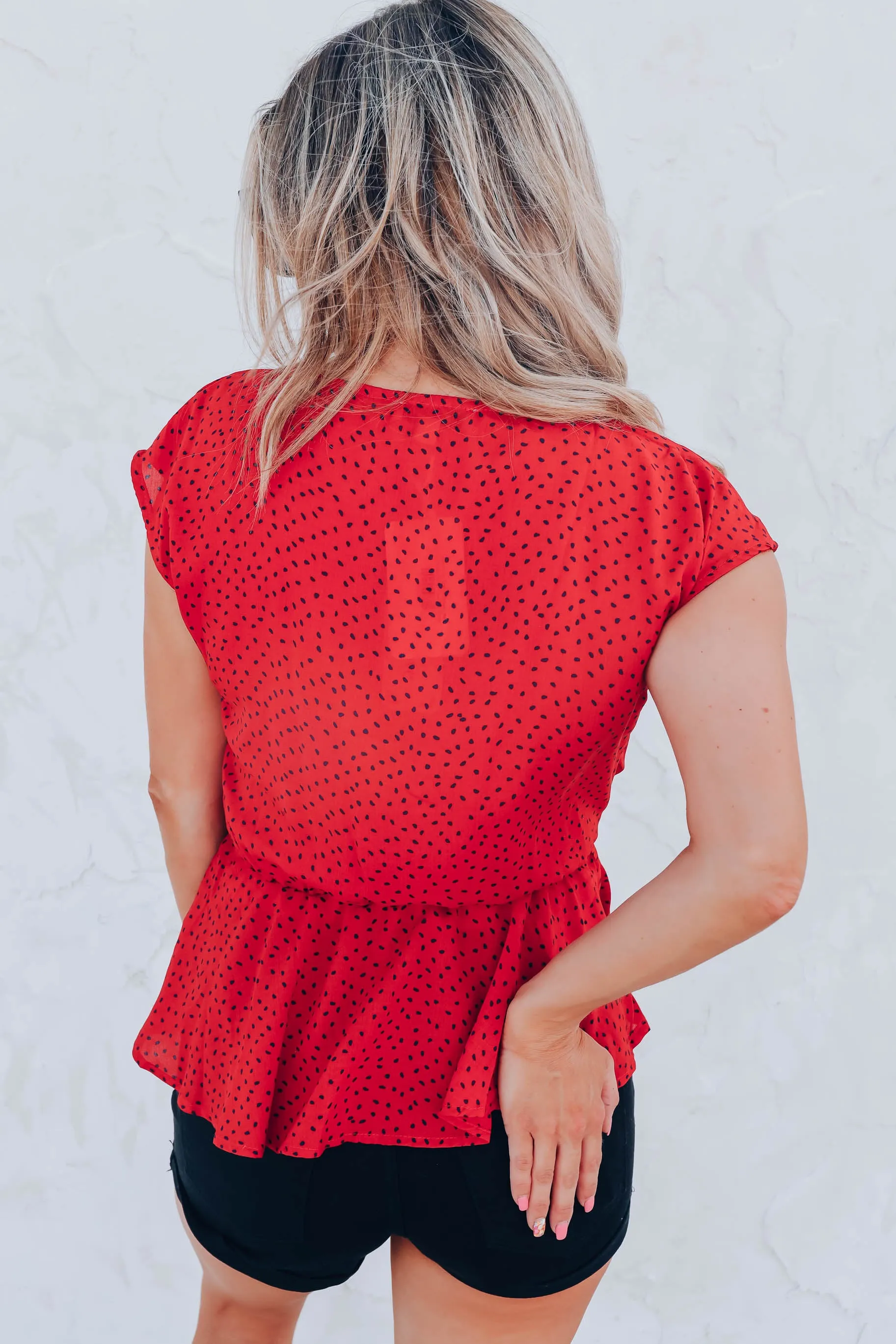Willa Wrap Peplum Blouse - Red