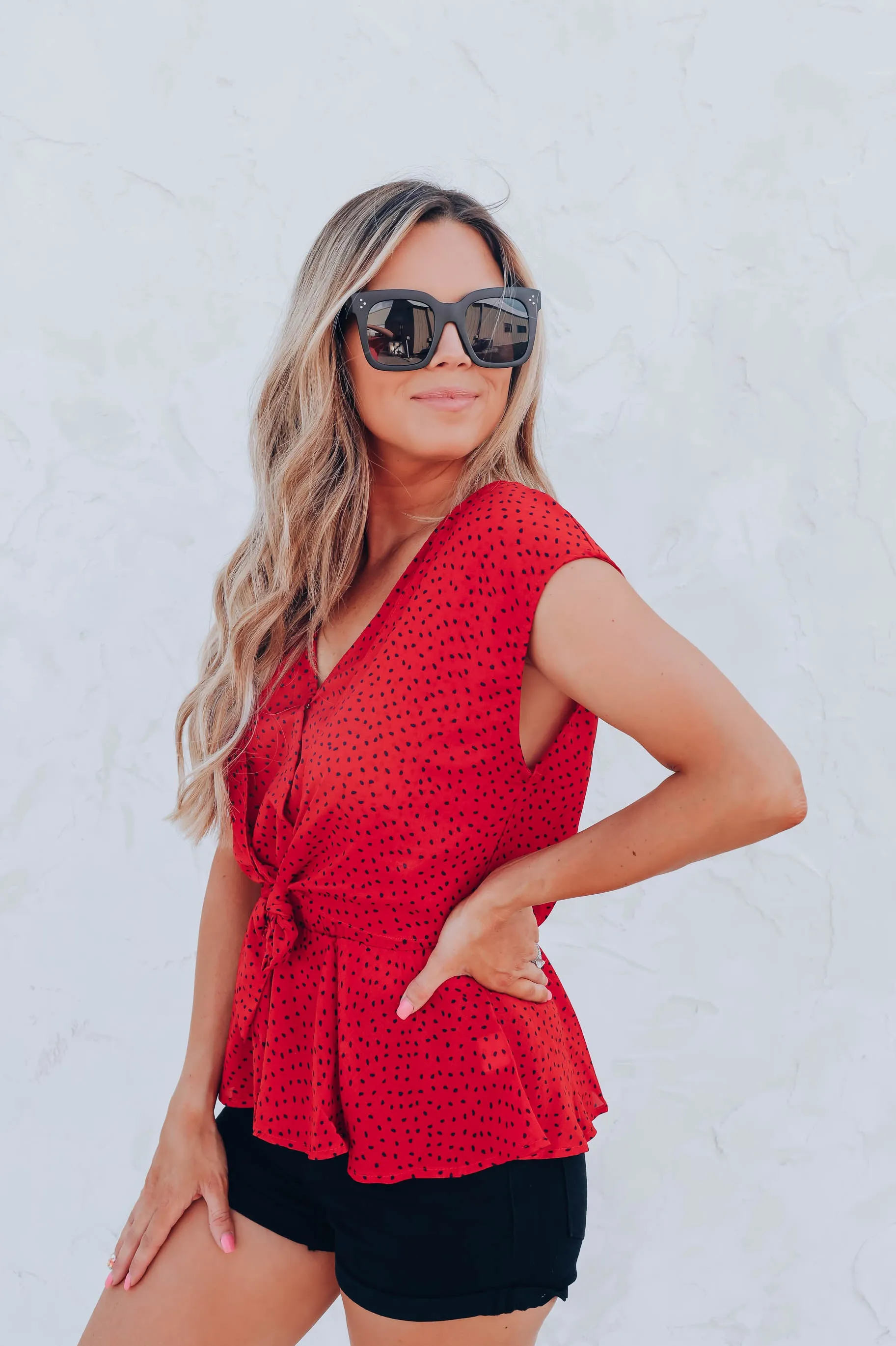 Willa Wrap Peplum Blouse - Red
