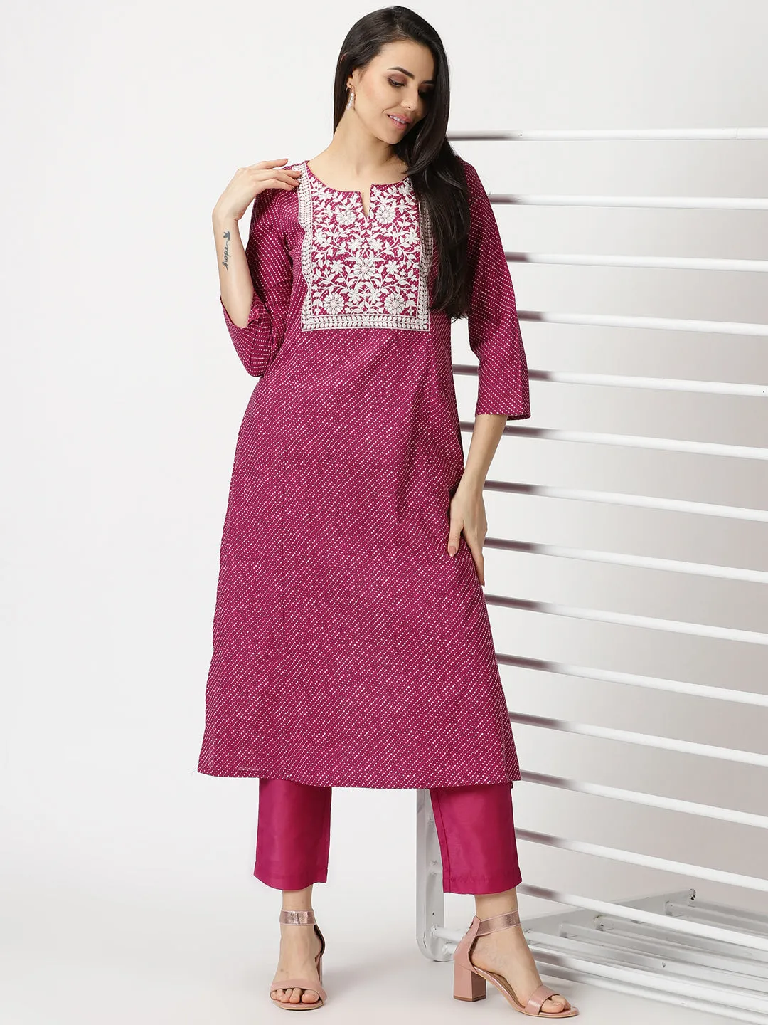 Wine Cotton Straight Fit Slip-on Trouser