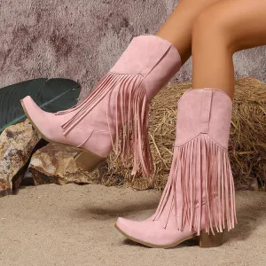 Women's Tassel Block Heel Mid Calf Western Boots