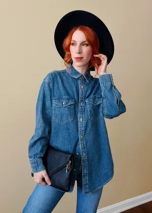 Worn Blue Oversized Denim Shirt