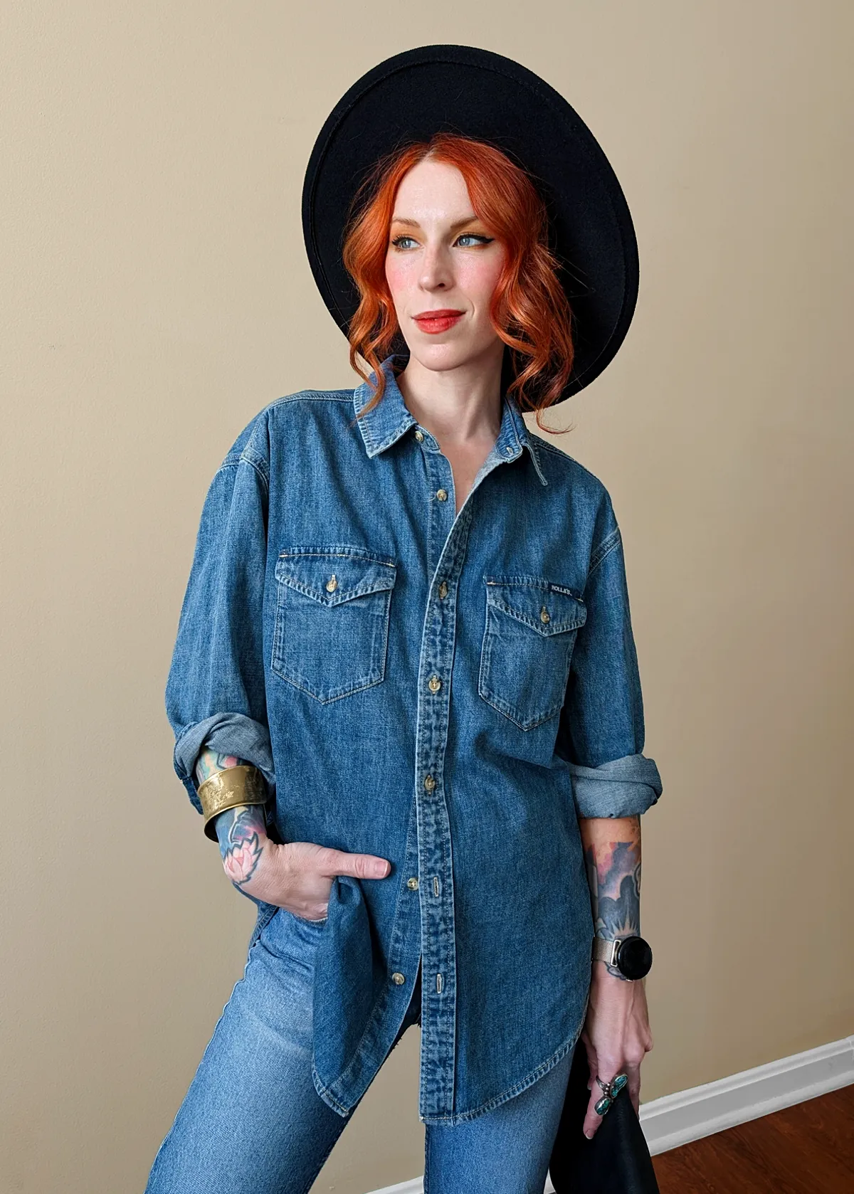 Worn Blue Oversized Denim Shirt