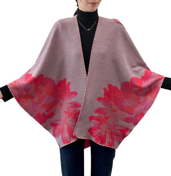 Wrap Pink / Gray Reversible Rose Short–Loop Shawl