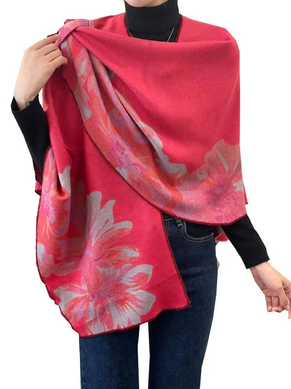 Wrap Pink / Gray Reversible Rose Short–Loop Shawl