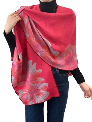 Wrap Pink / Gray Reversible Rose Short–Loop Shawl