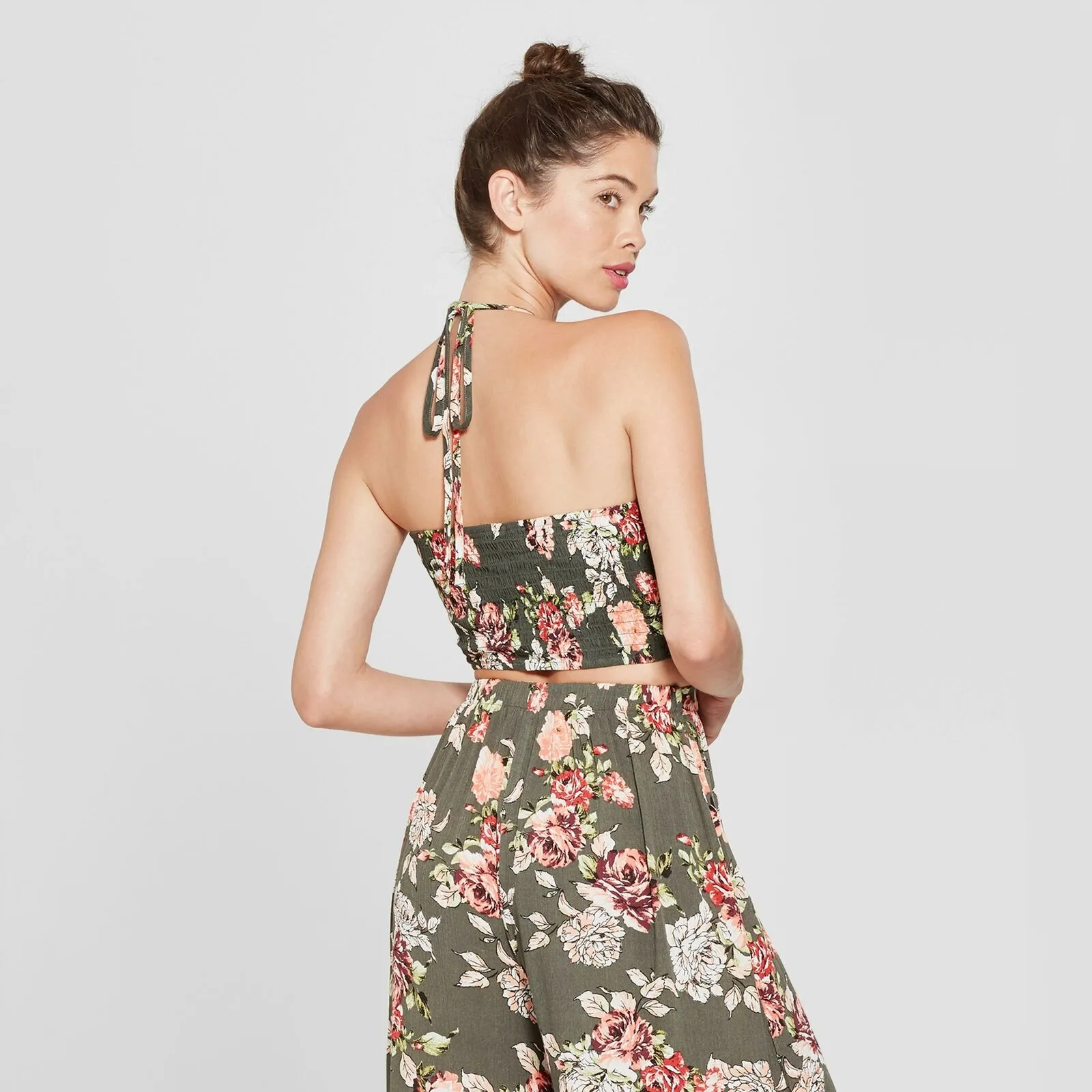Xhilaration Women's Floral Smocked Tube Top Crop Halter Top