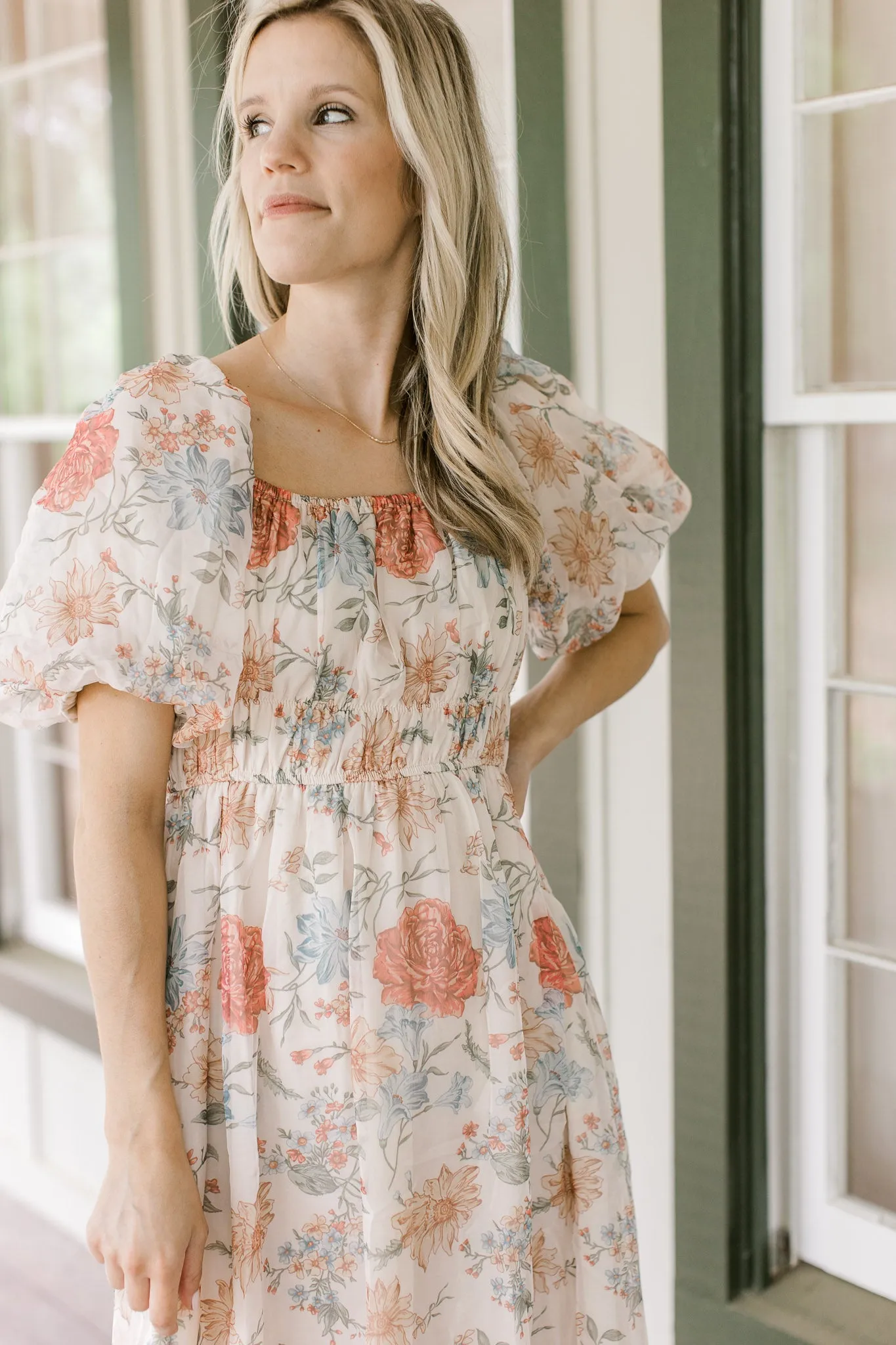 XZ Creamy Floral Print Dress